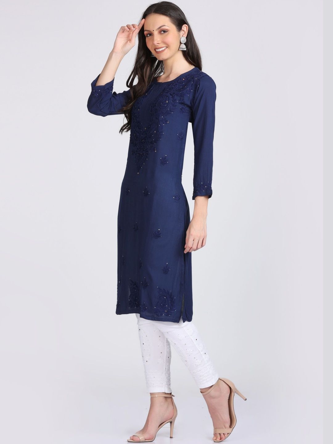 KHAKA Women Ethnic Motifs Embroidered Chikankari Kurta