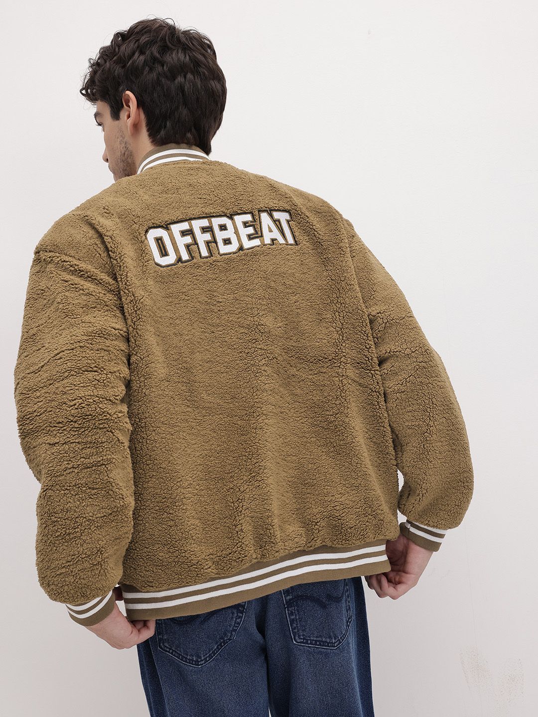 The Roadster Life Co. Typography Applique Detail Sherpa Varsity Jacket