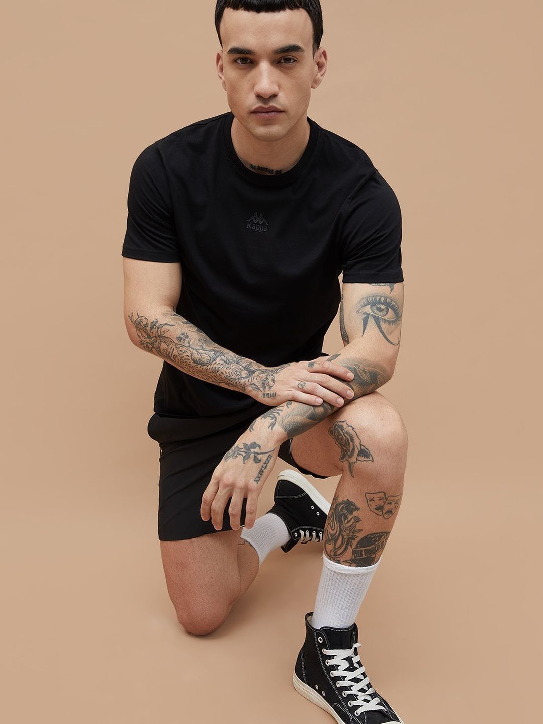 Kappa Men Black Round Neck Cotton Solid T-shirt