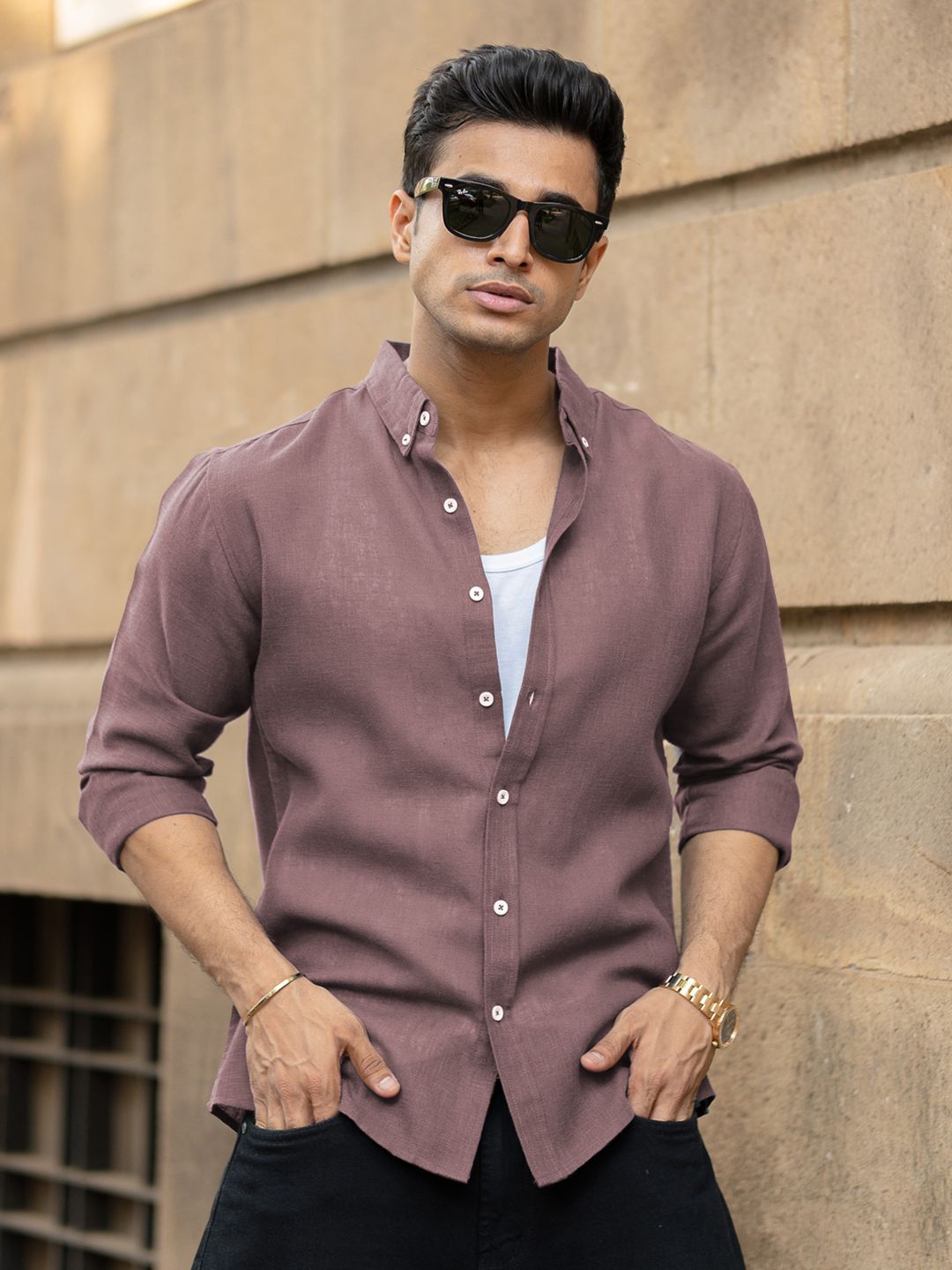 Powerlook Men Solid Button-Down Collar Casual Shirt