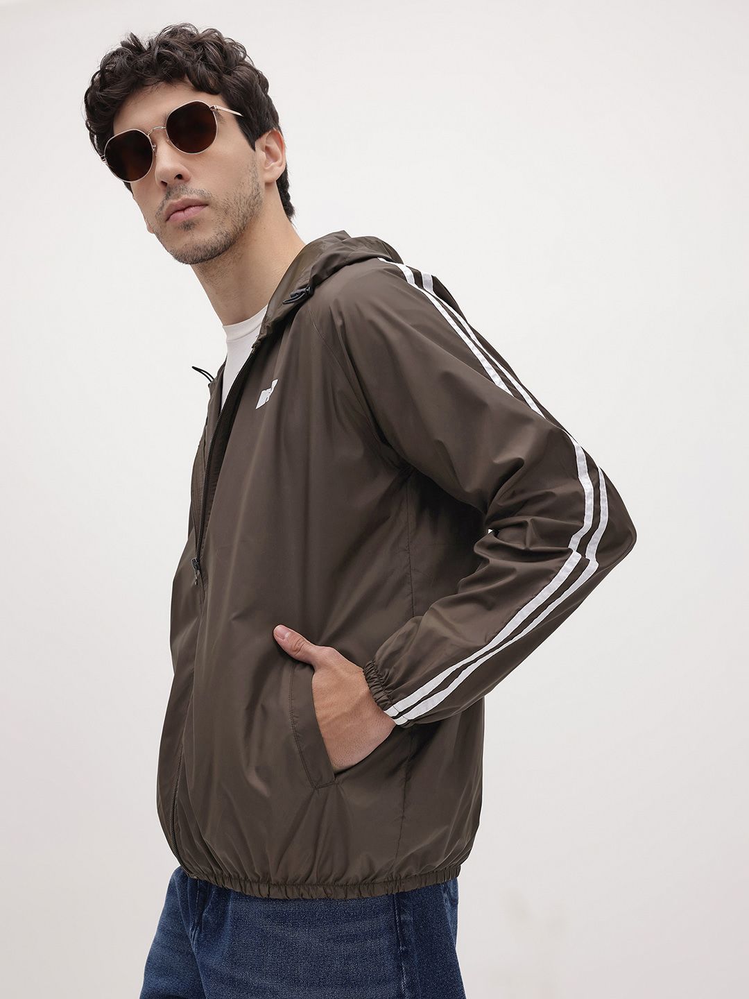 The Roadster Life Co. Striped Typography Print Detail Hooded Windcheater Jacket