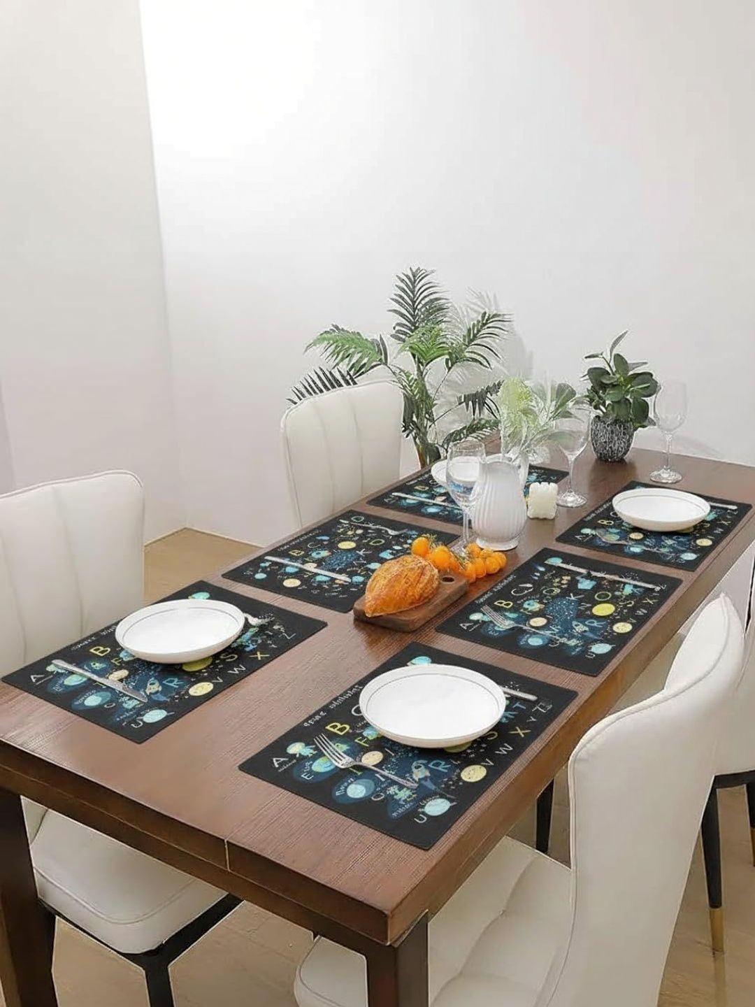 PRAKARTIK 6-Pcs Black & Blue Digital Printed Table Placemats