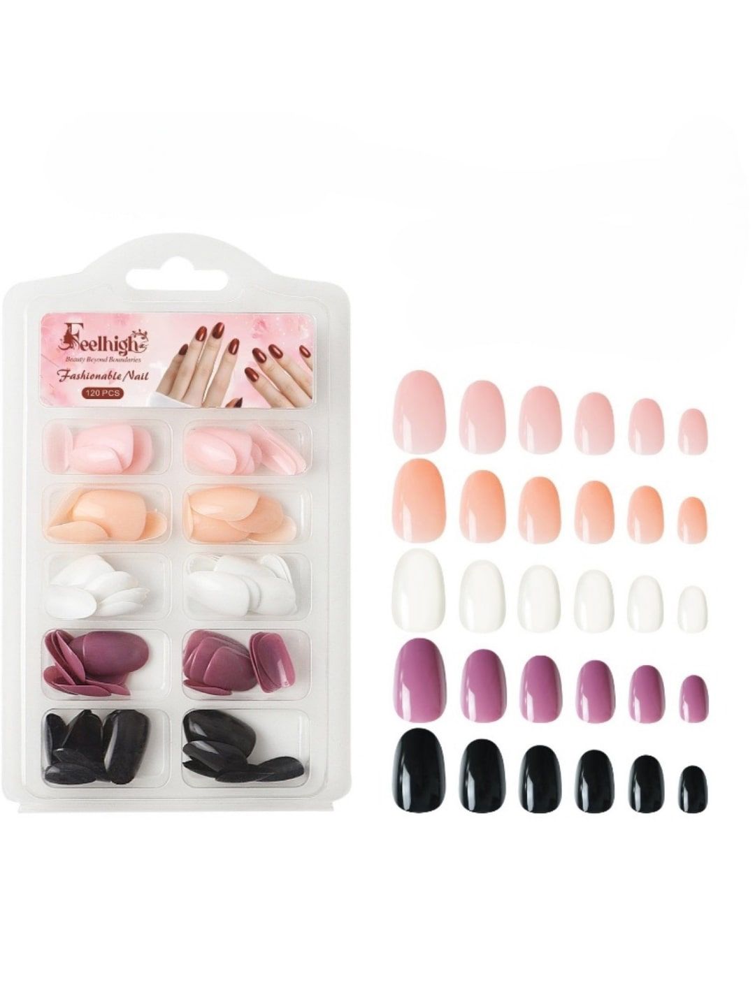 FEELHIGH 120-Pcs Press On Nail Tips Medium Round Artificial Nail Extensions