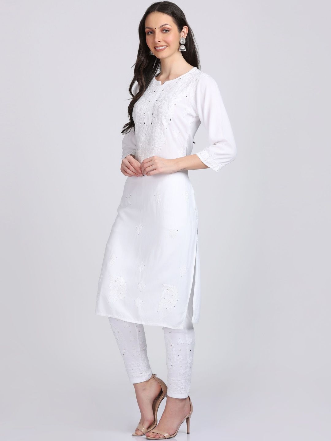 KHAKA Women Ethnic Motifs Embroidered Chikankari Kurta