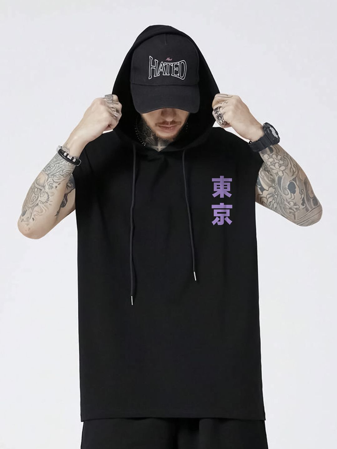 JUMPCUTS Typography Printed Hooded Slim Fit T-shirt