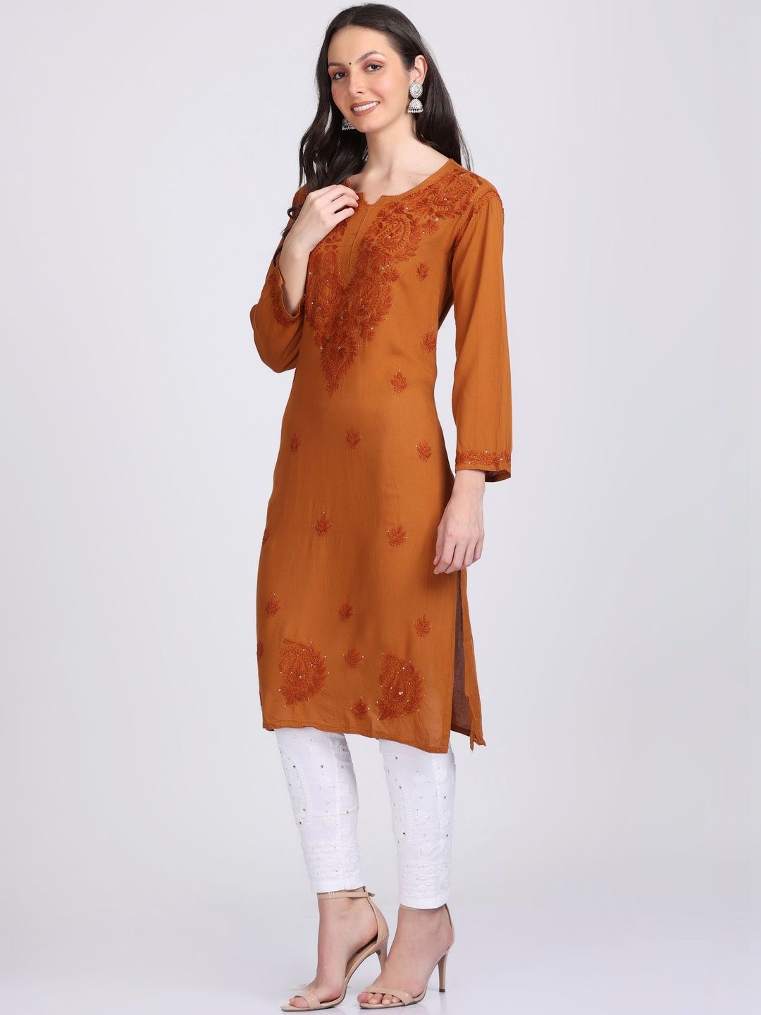 KHAKA Women Ethnic Motifs Embroidered Chikankari Kurta