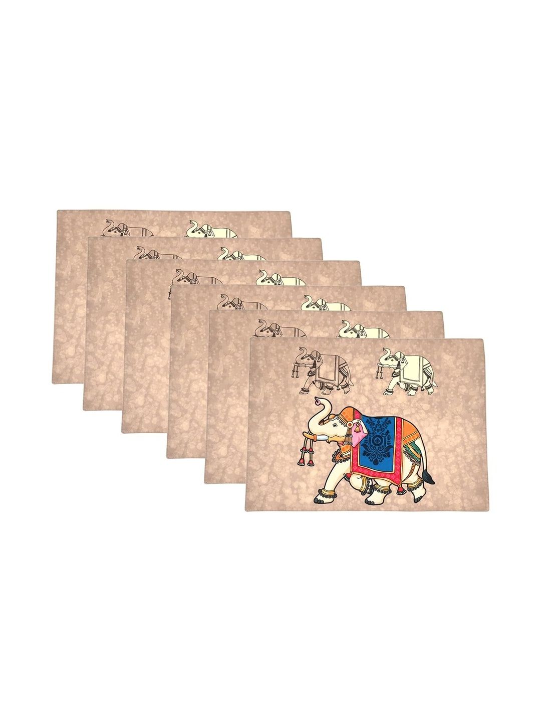 PRAKARTIK 6-Pcs Cream-Coloured & Blue Digital Printed Table Placemats