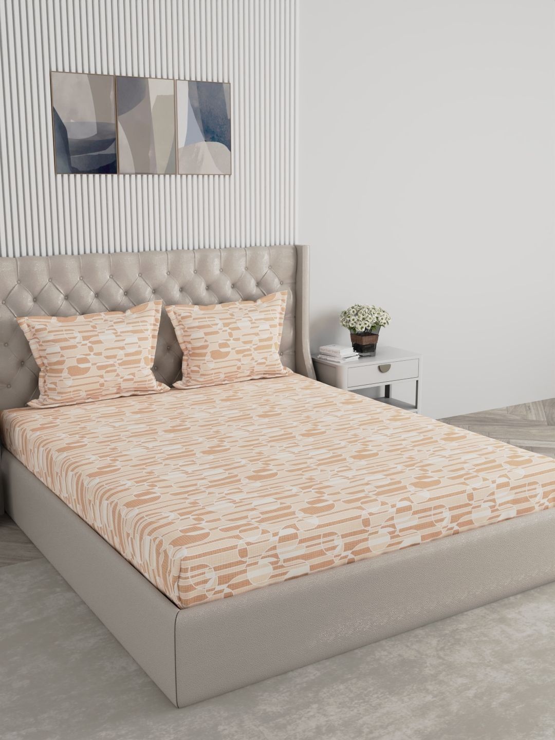 Raymond Home Raymond Home Peach-Coloured 104 TC Super King Bedsheet with 2 Pillow Covers