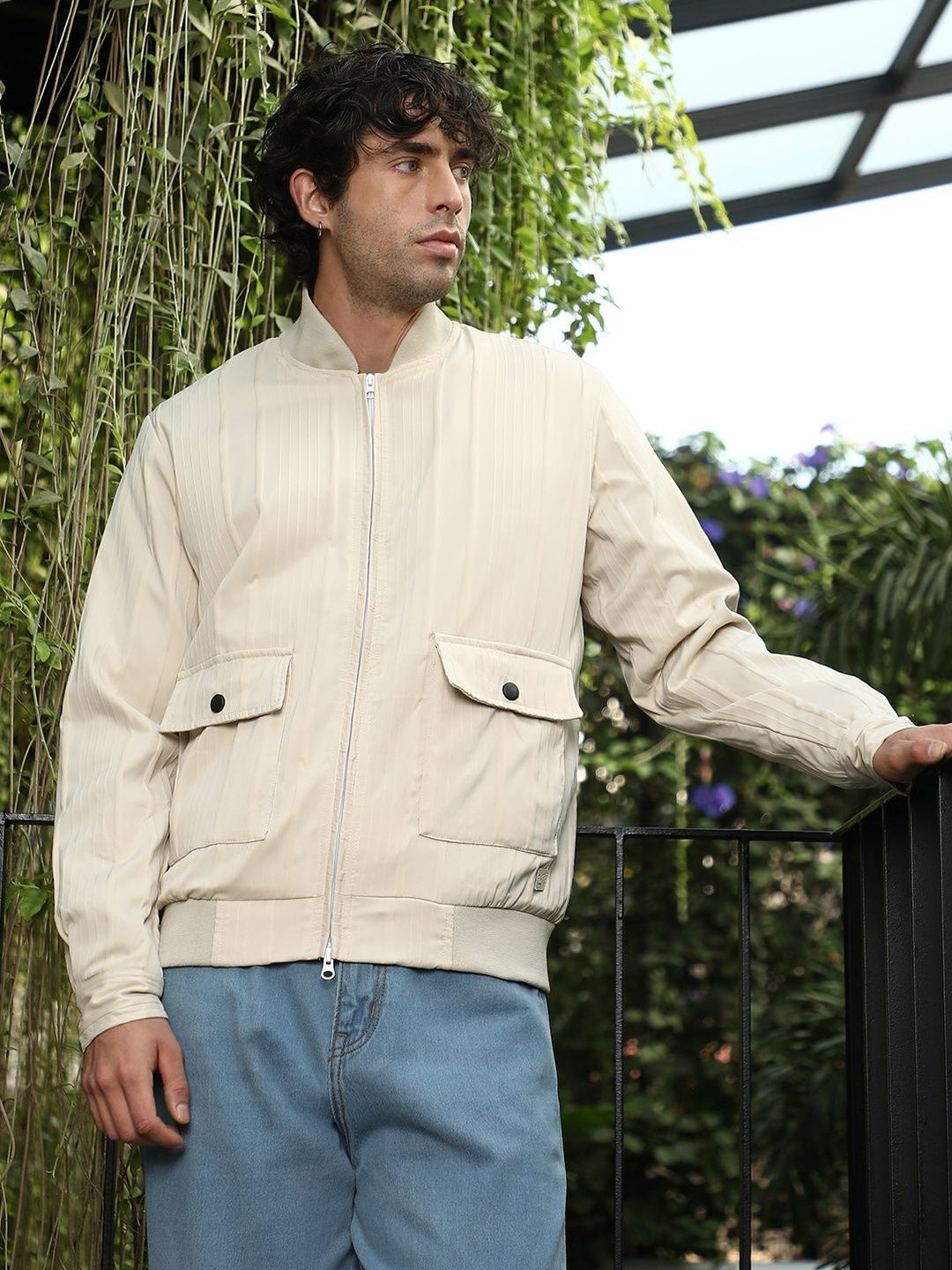 CAHOOT Zip-Front Stripe-Tactile Bomber Jacket