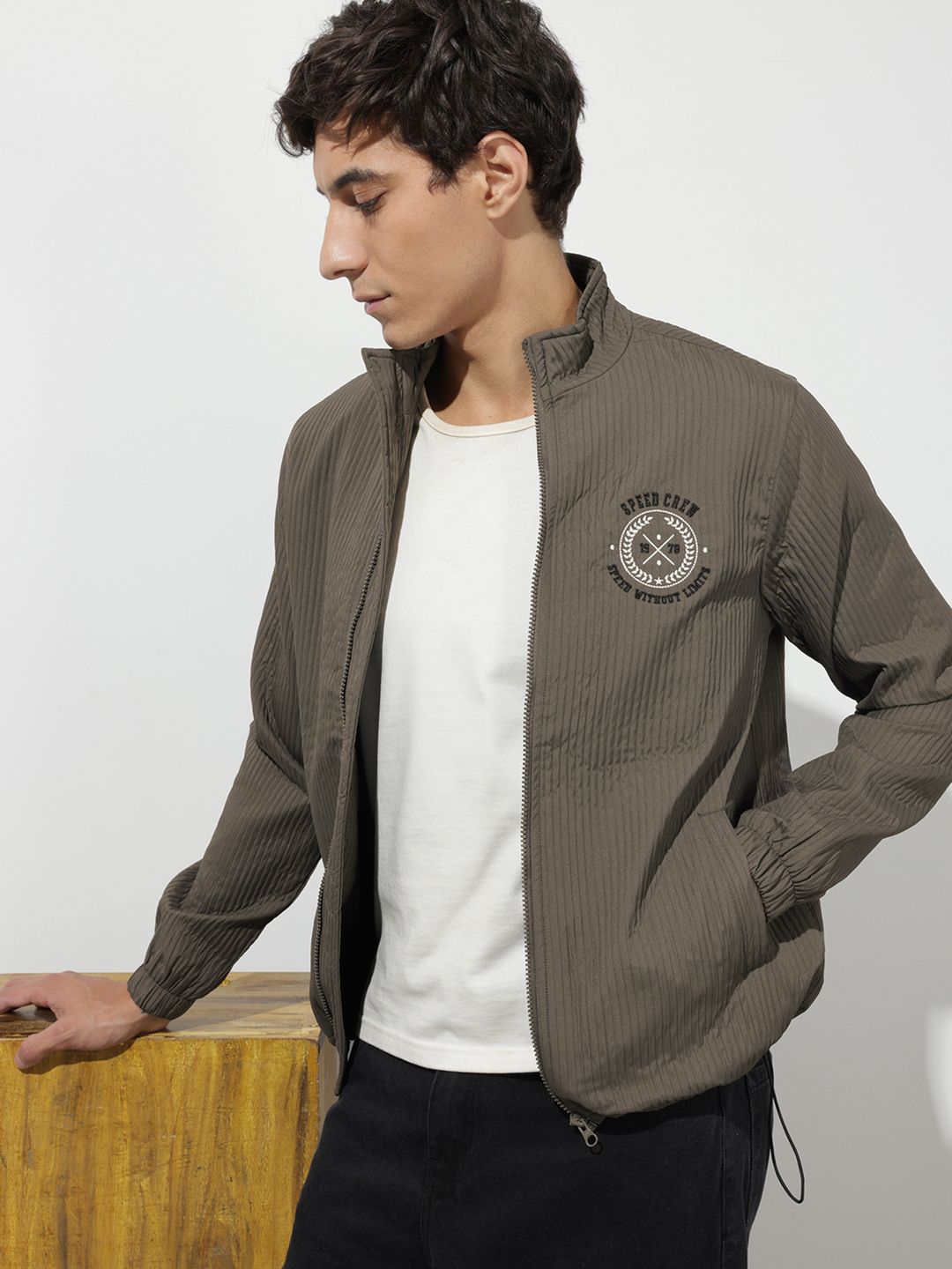 The Roadster Life Co. Striped Stand Collar Bomber Jacket