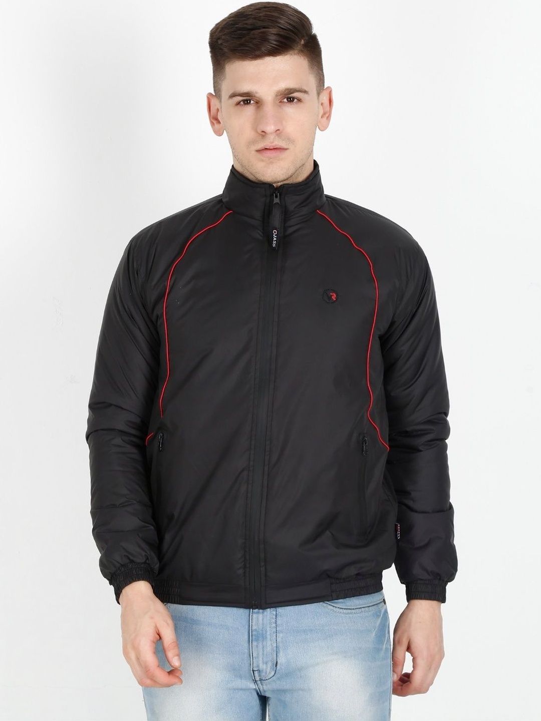 VROJASS Men Brand Logo Water Resistant Bomber Jacket