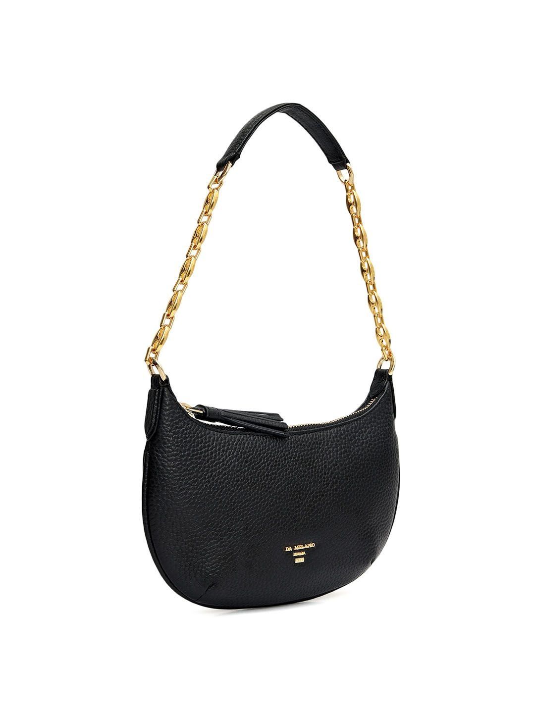Buy Da Milano Textured Leather Half Moon Shoulder Bag with