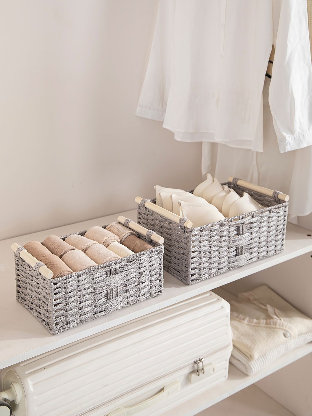 HOKIPO Beige Set of 2 Regular Multi-Utility Organisers