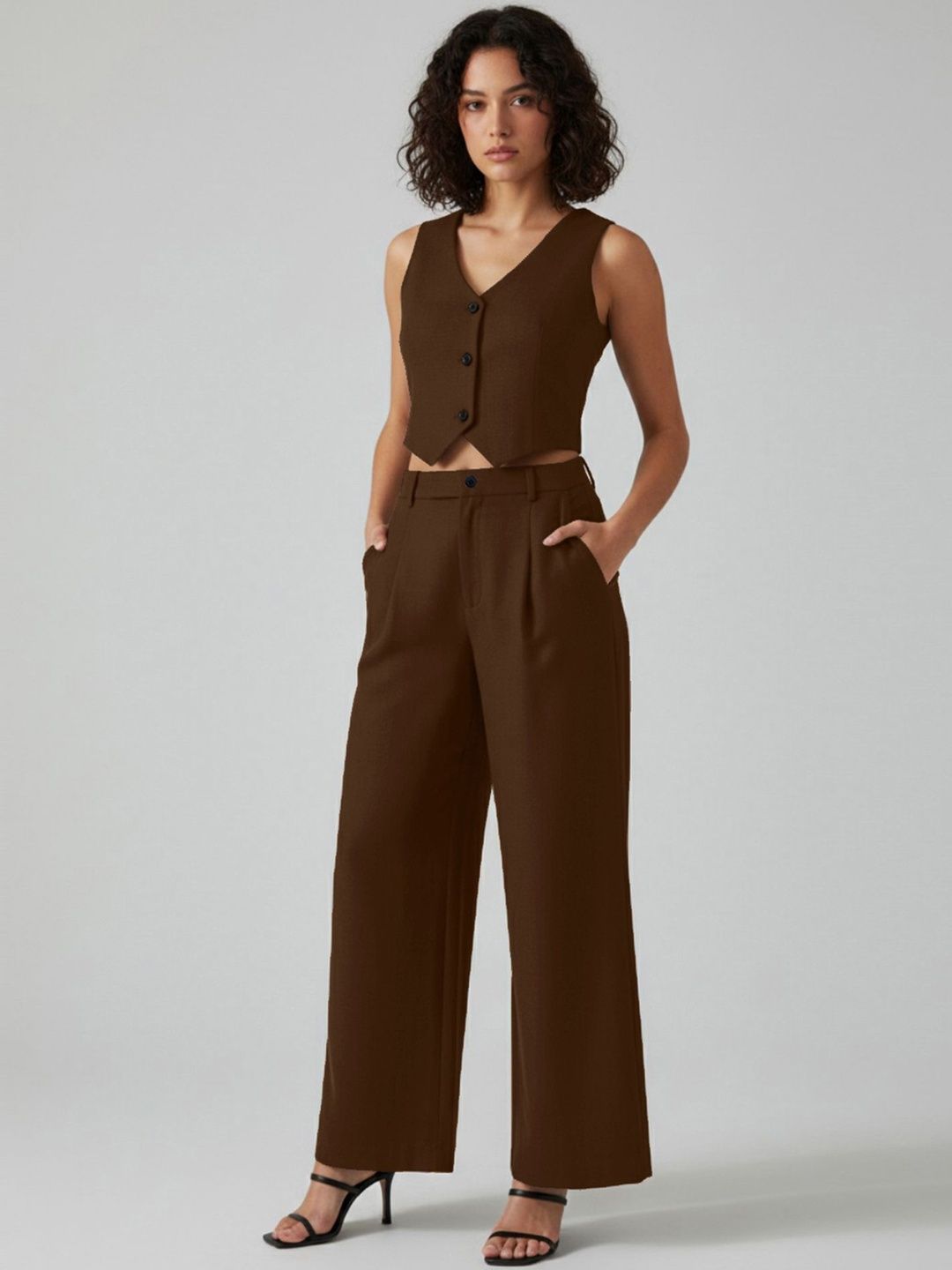glitchez V-Neck Sleeveless Waistcoat & Trousers Co-Ords