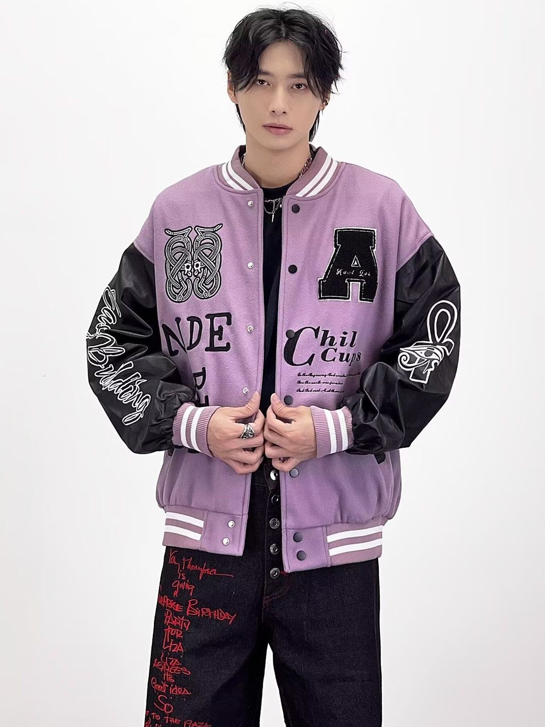 HERE&NOW Men Colourblocked Varsity Jacket with Embroidered