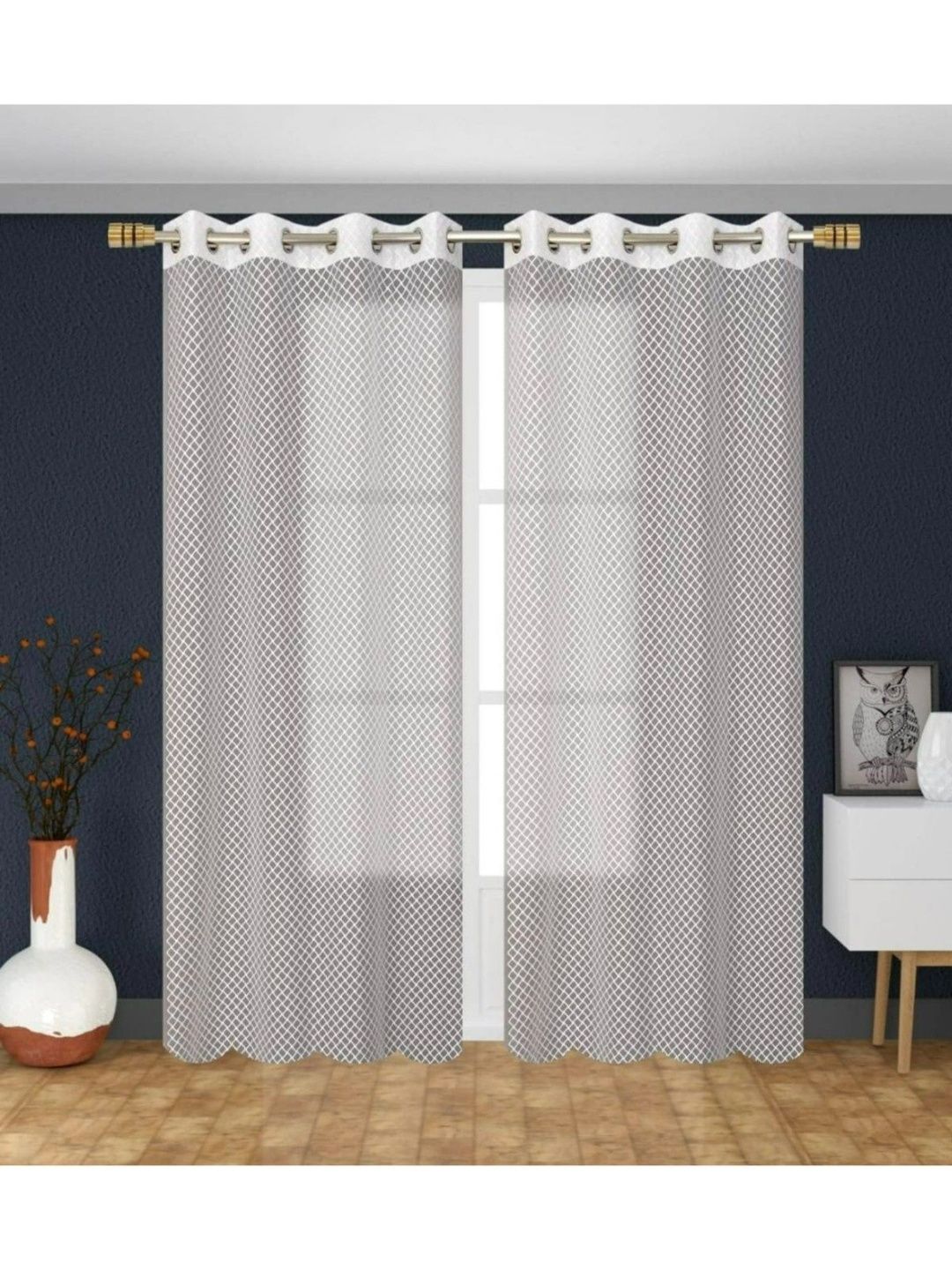 UrbanArts White Set of 2 Embroidered Sheer Window Curtain