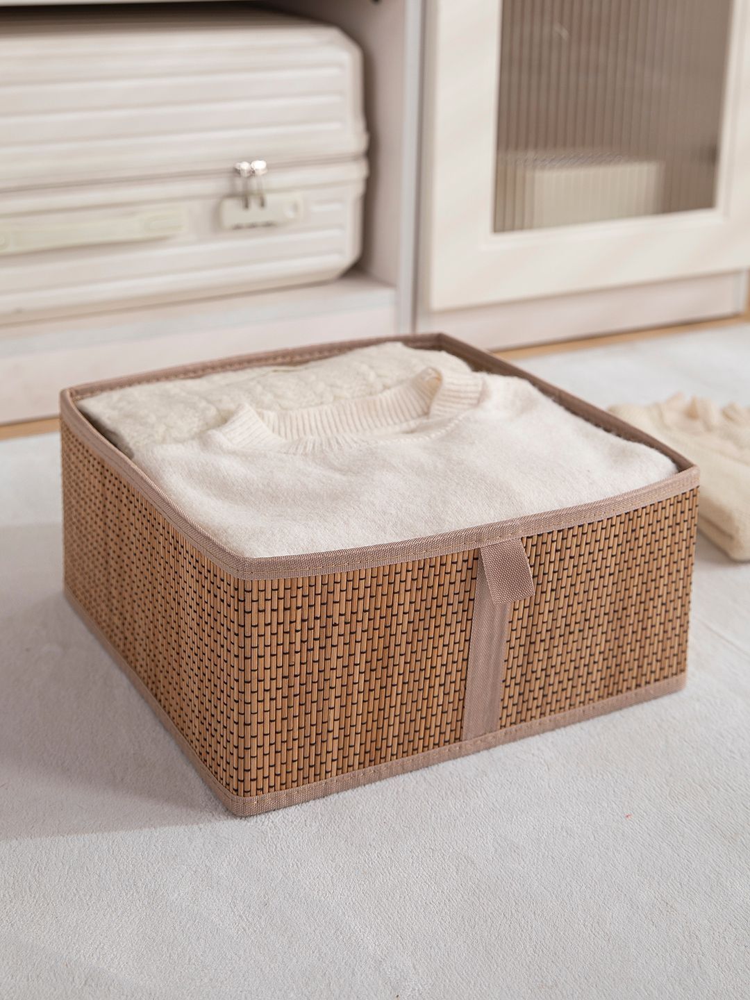 HOKIPO Beige Self Design Bamboo Multi-Utility Organiser
