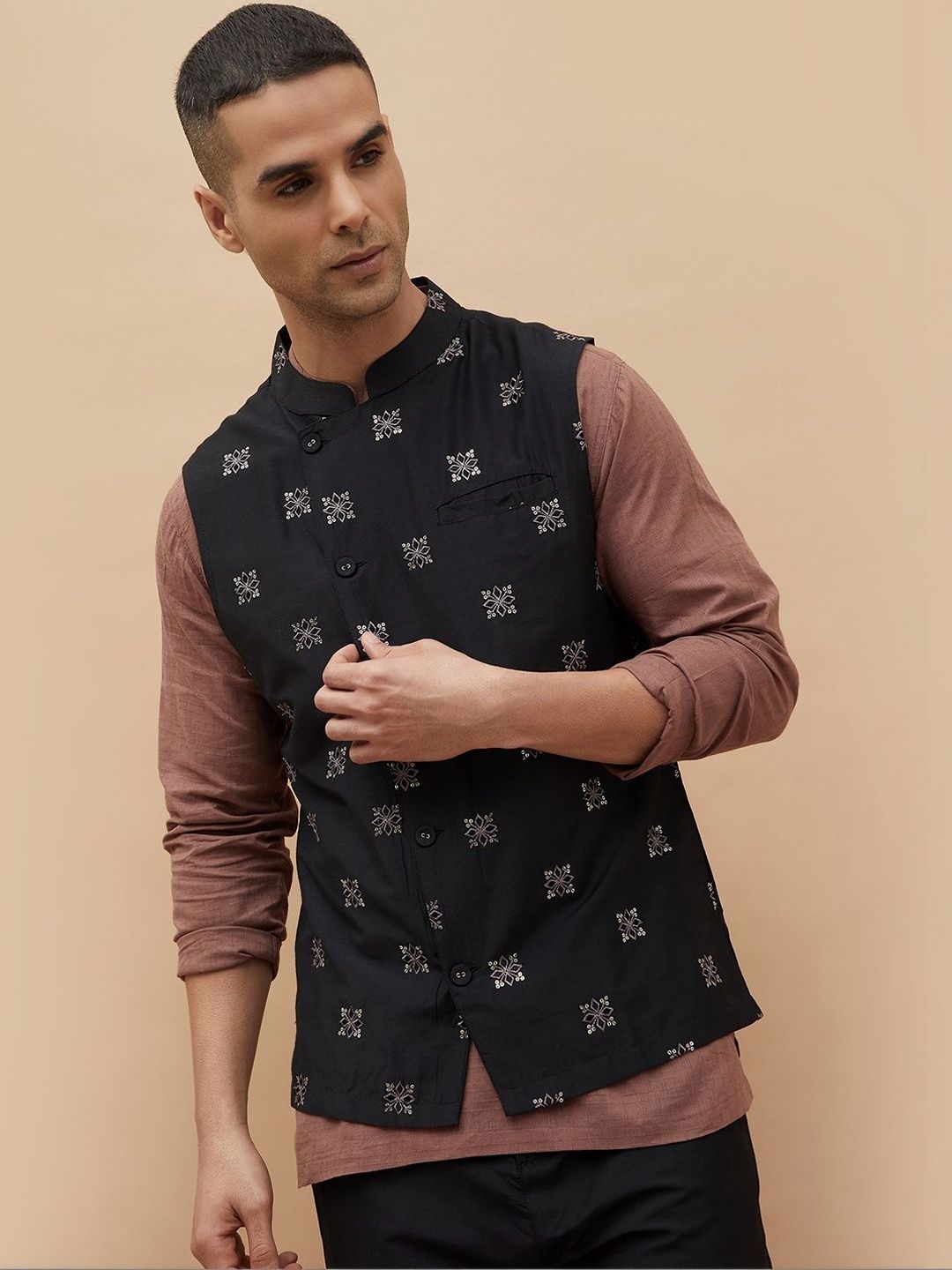 Melange by Lifestyle Men Woven with Embroidered Jacket