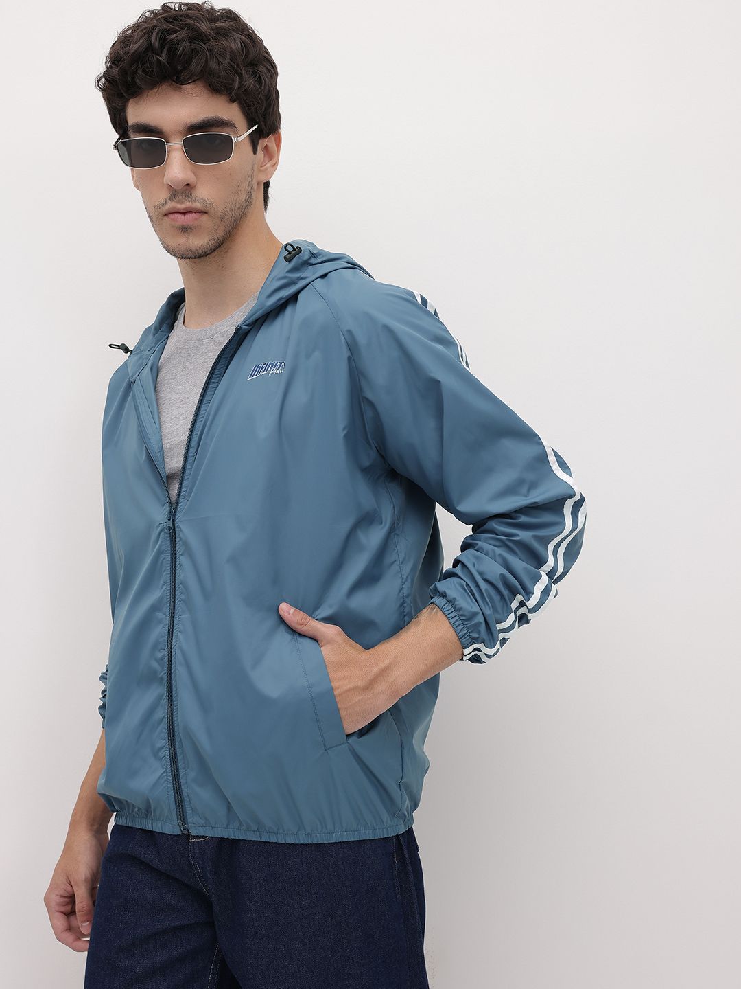 The Roadster Life Co. Striped Typography Print Detail Hooded Windcheater Jacket