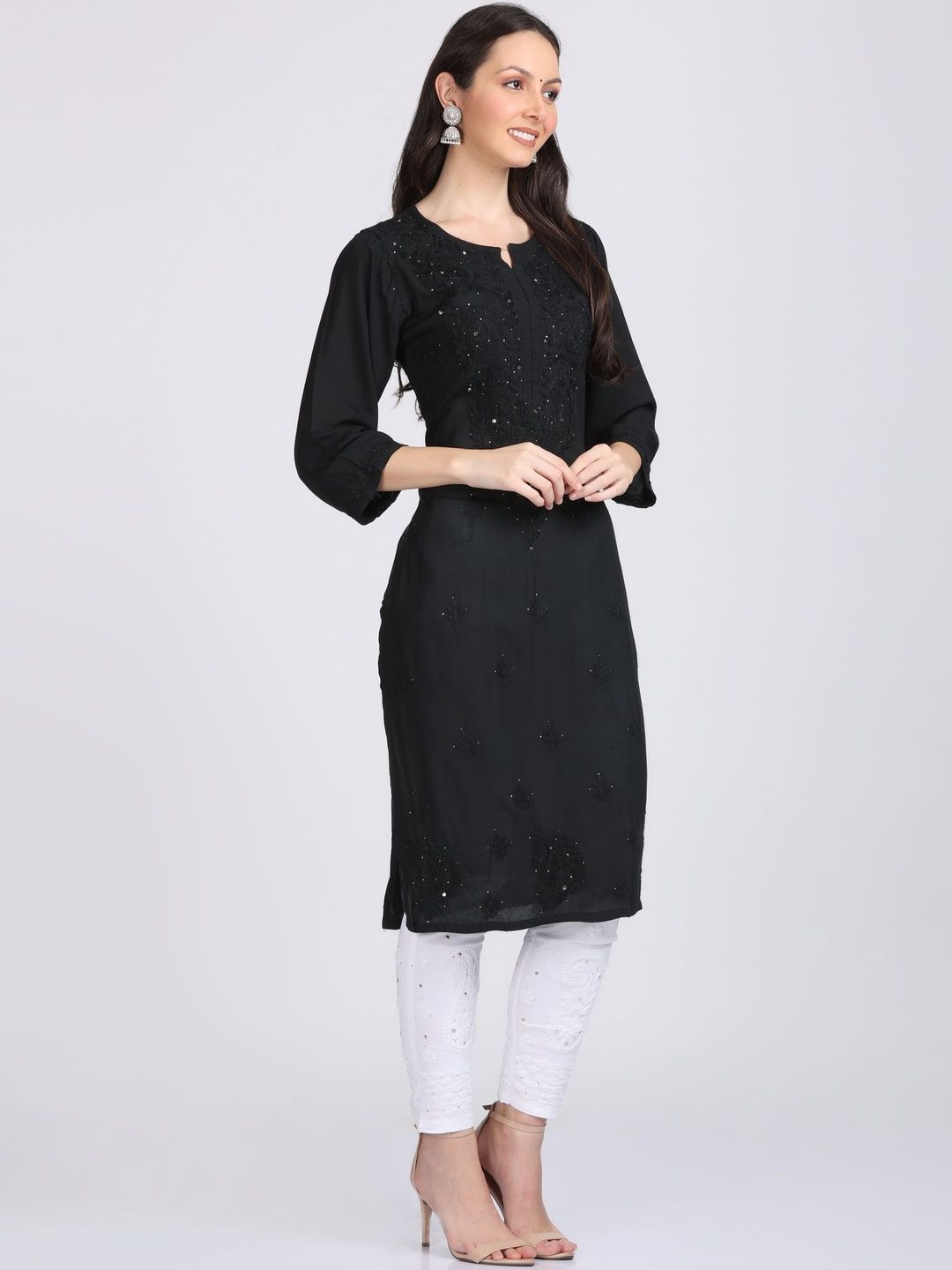 KHAKA Women Ethnic Motifs Embroidered Chikankari Handloom Kurta