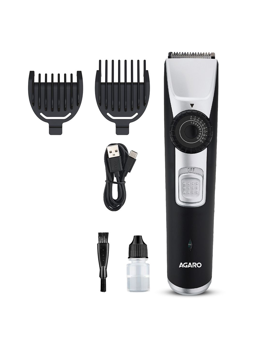 AGARO MT1155 Beard Trimmer with 20 Length Settings & Precision Dial - Black