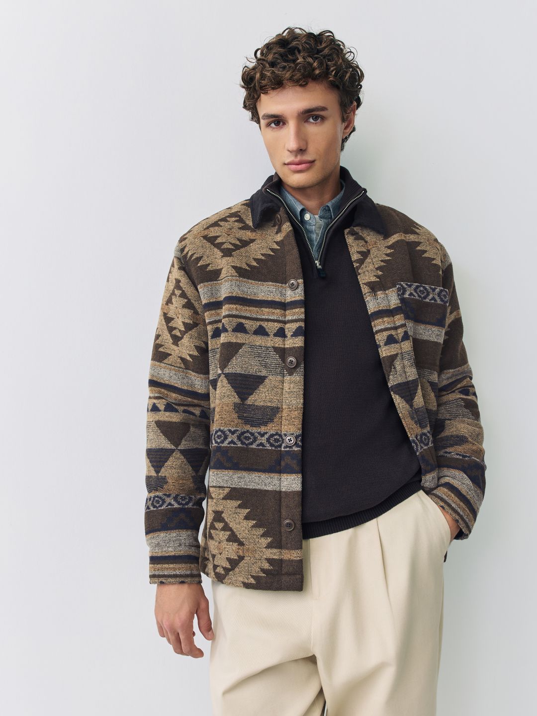 NEXT Men Geometric Self Design Spread Collar Tailored Jacket