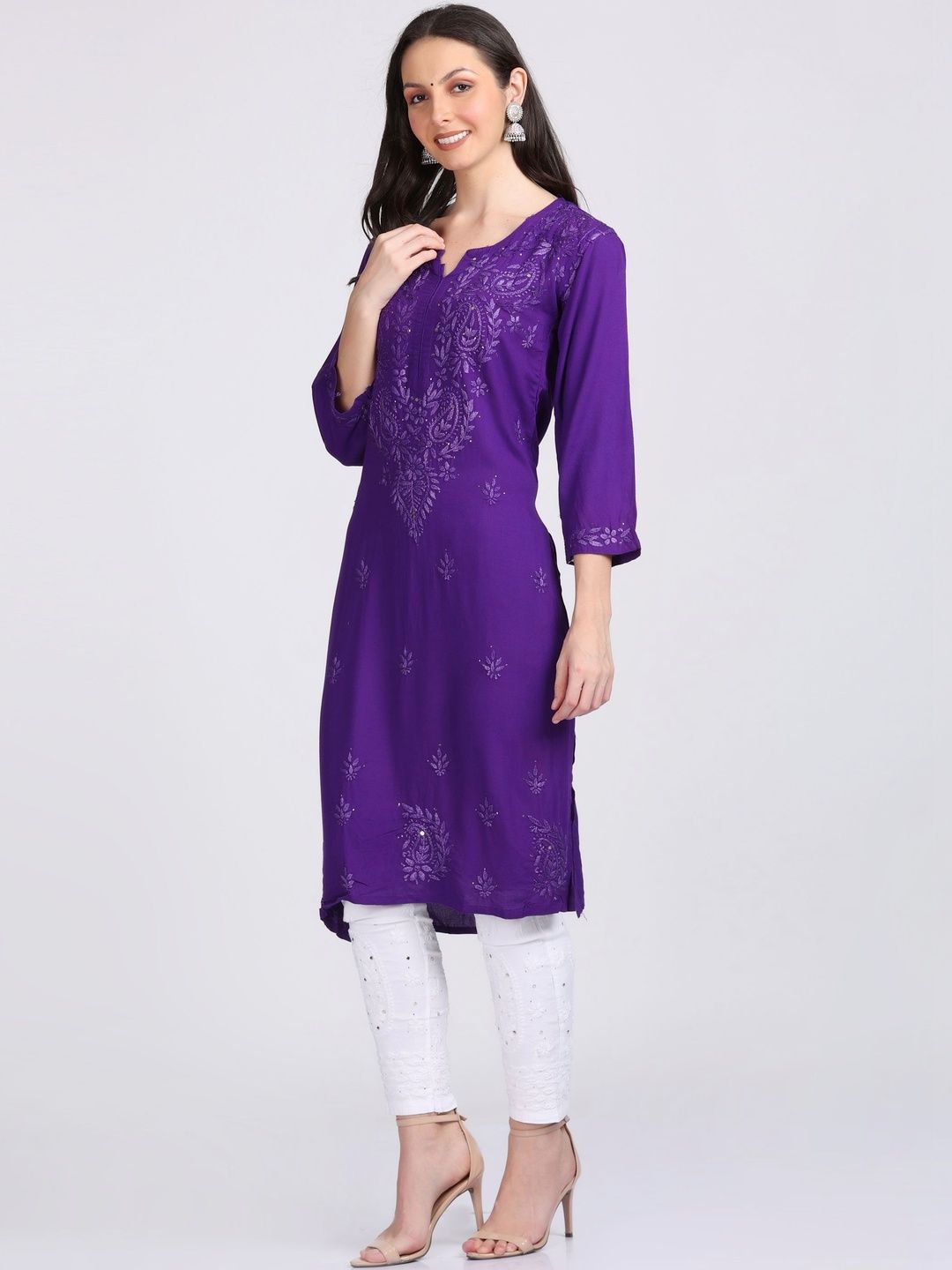 KHAKA Women Ethnic Motifs Embroidered Chikankari Kurta