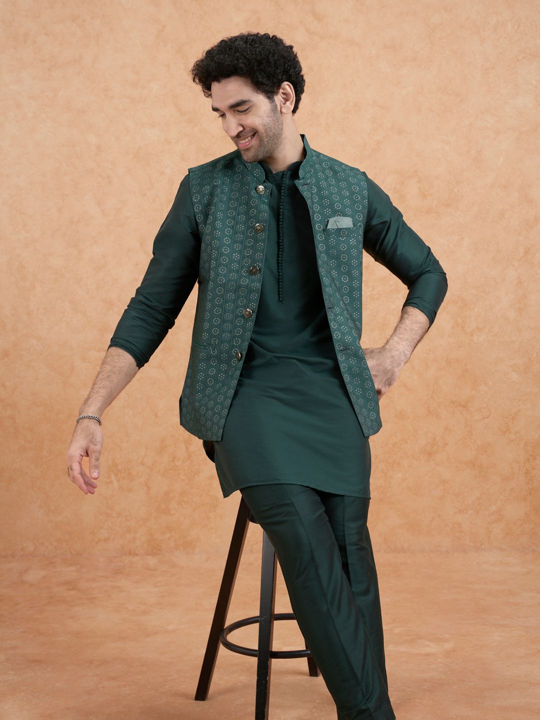 KISAH Woven Printed Nehru Jacket