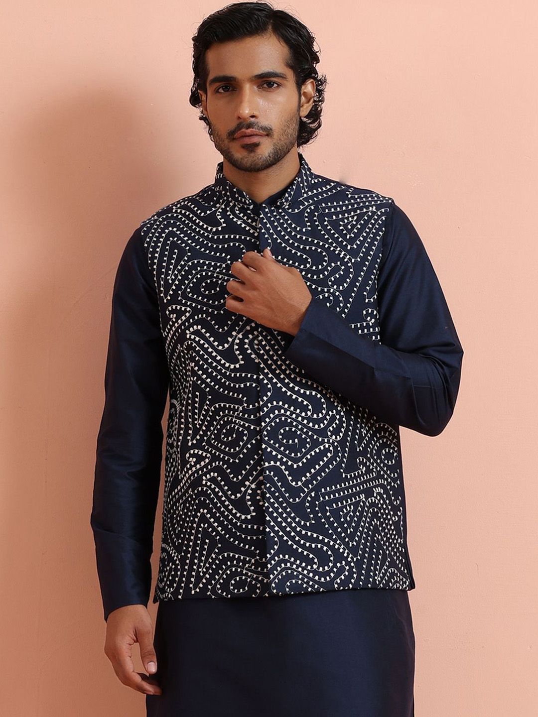 KISAH Abstract Printed Nehru Jacket