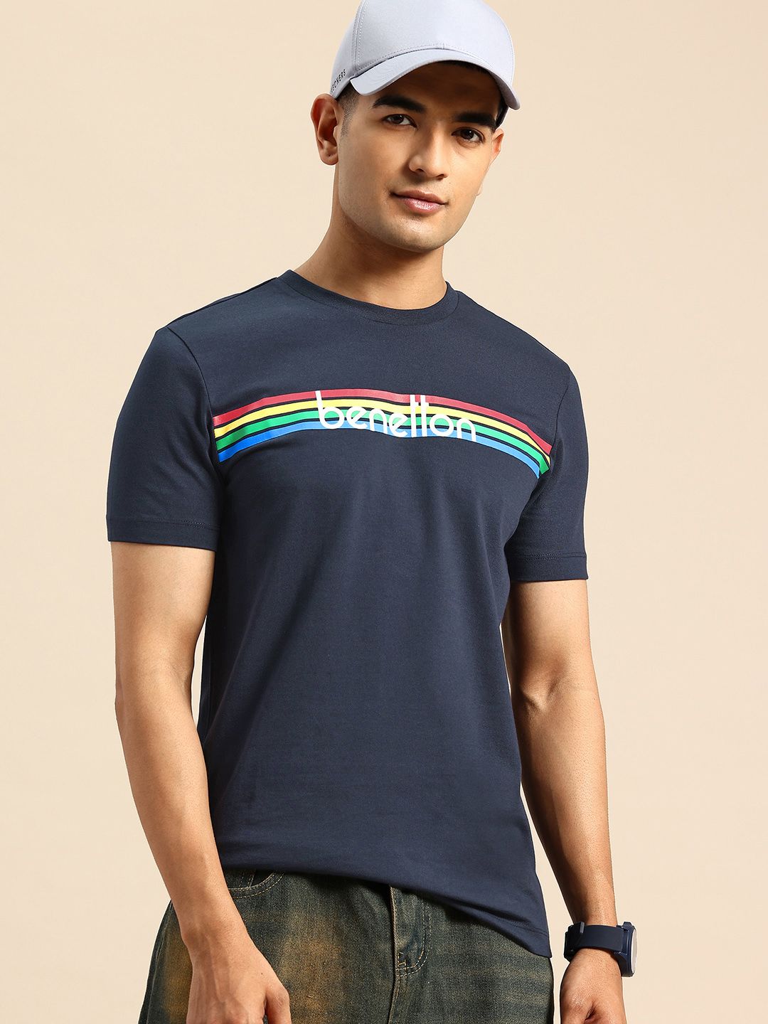 United Colors of Benetton Brand Logo Striped T-shirt