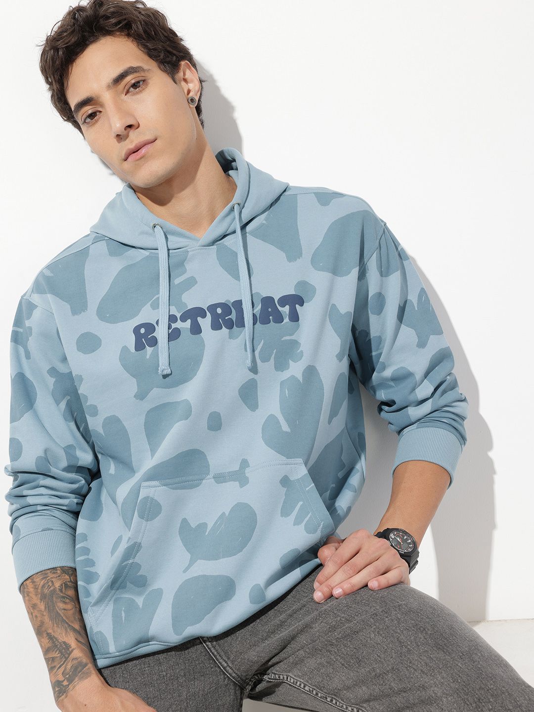 The Roadster Life Co. Abstract Printed Hooded Sweatshirt