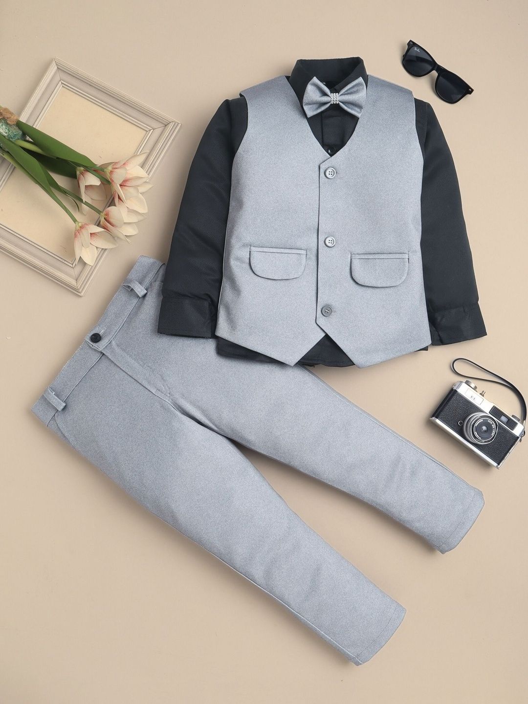 YK Boys Collarless Single-Breasted 4-Pieces Party Suit