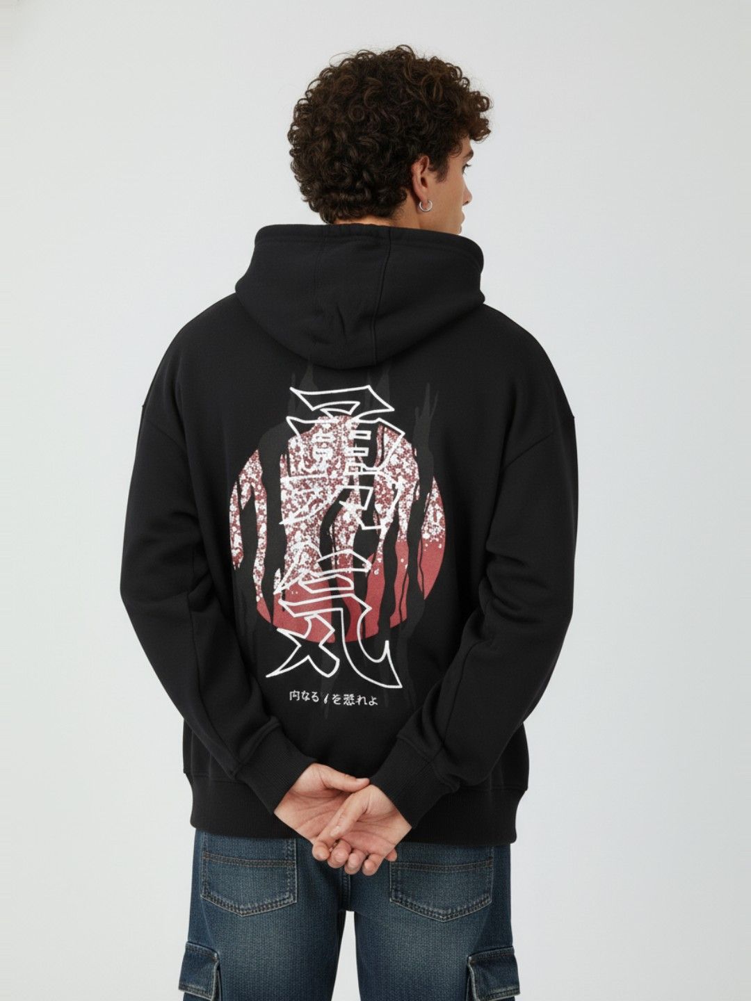 glitchez Graphic Printed Drop-Shoulder Sleeves Fleece Oversized Hooded Sweatshirt
