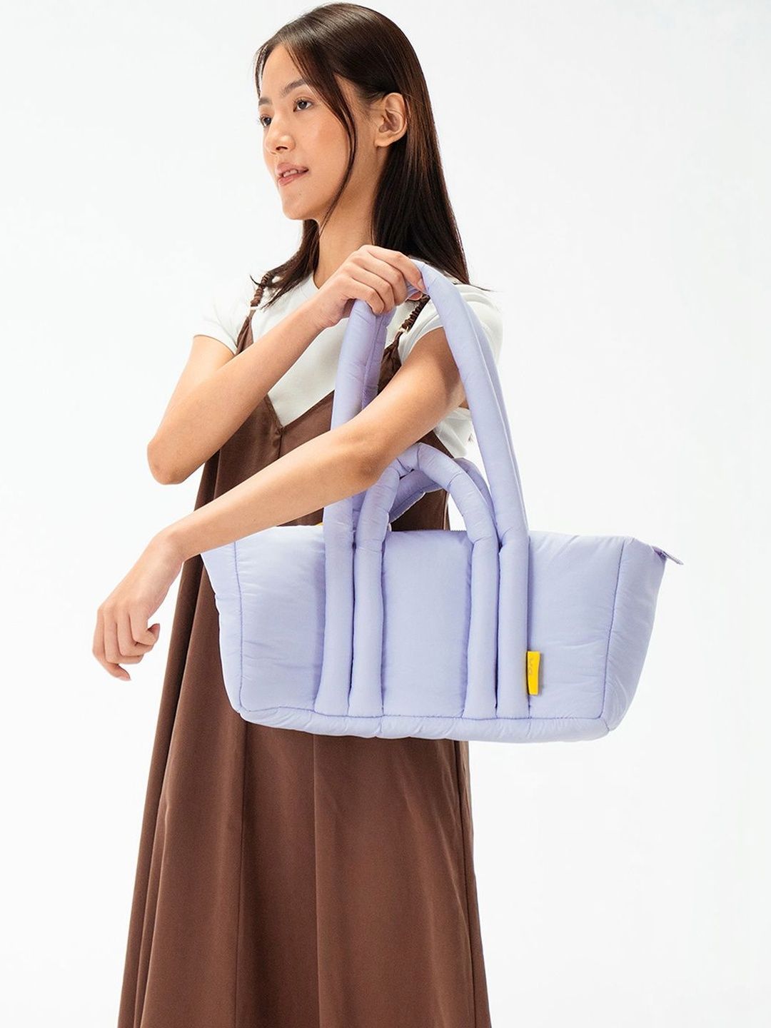 Structured Shoulder Bag with Quilted DailyObjects Periwinkle Puft Baguette Bag
