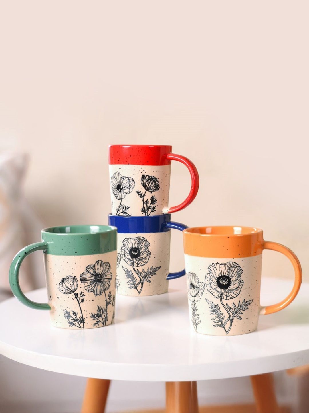 Nestasia Beige Printed Ceramic Glossy Mugs Set of Cups and Mugs