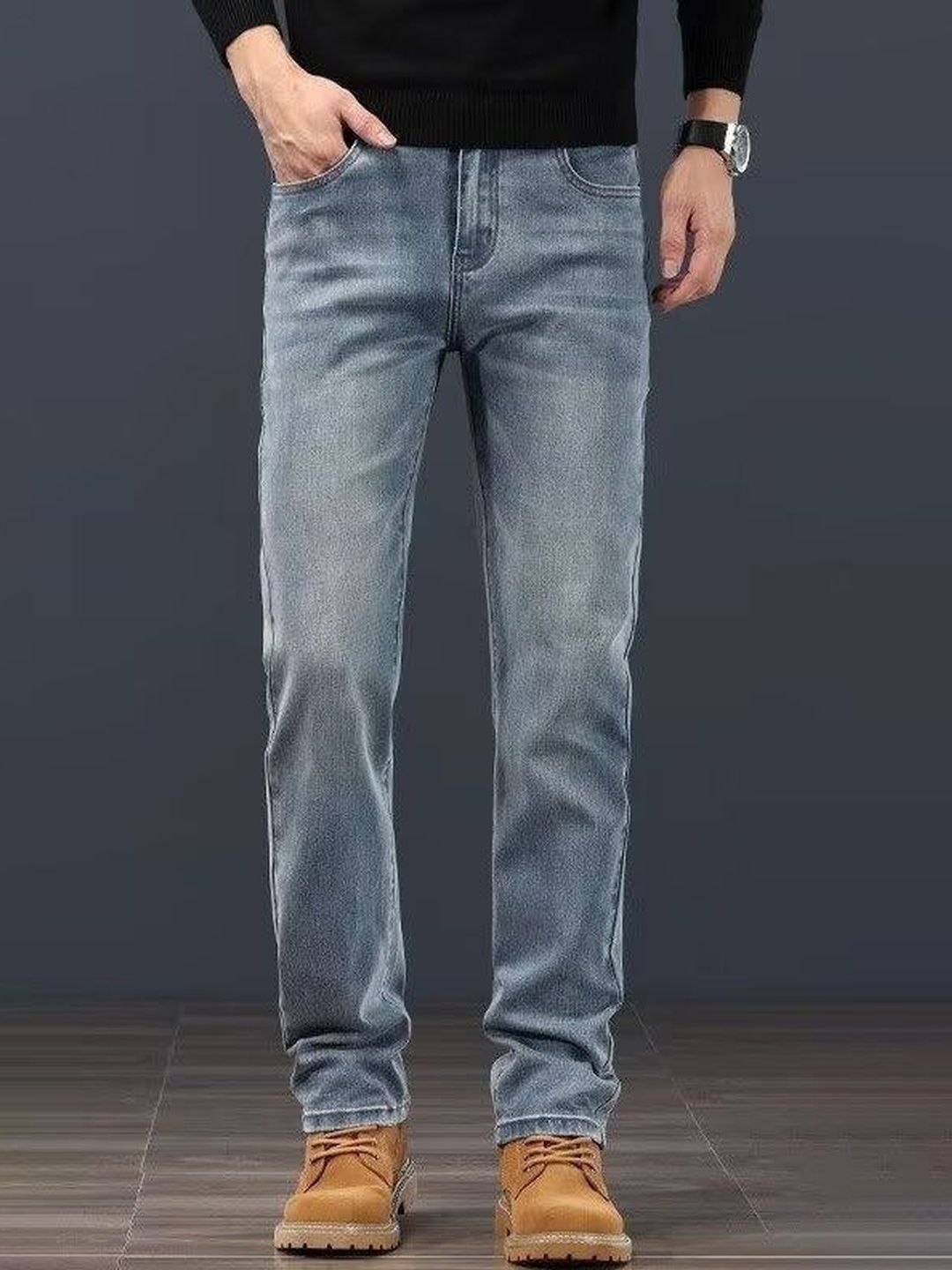StyleCast x Revolte Men Slim Fit Mid-Rise Light Fade Jeans