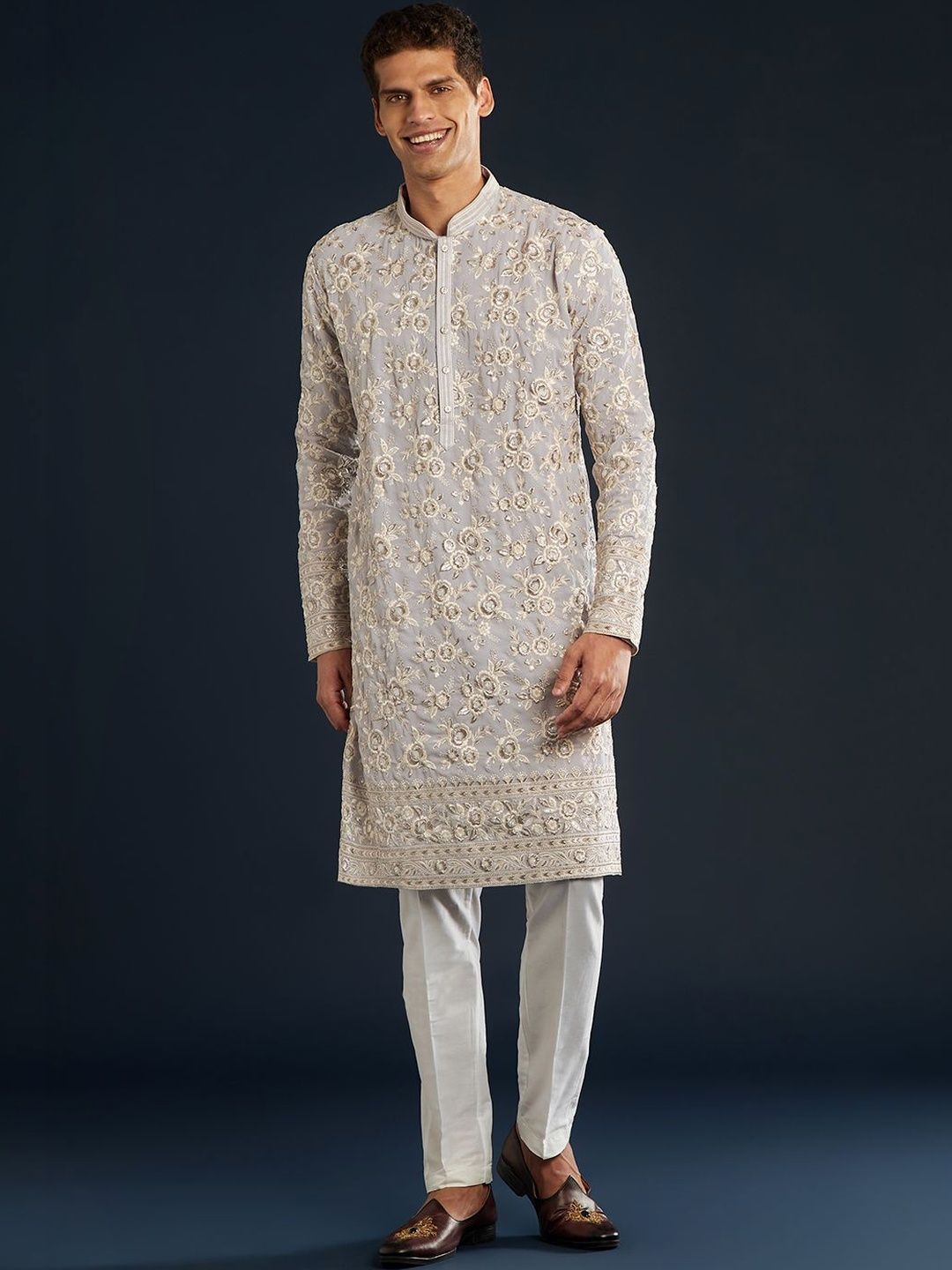 KALKI Fashion KALKI Fashion Men Embroidered Regular Thread Work Kurta with Trousers