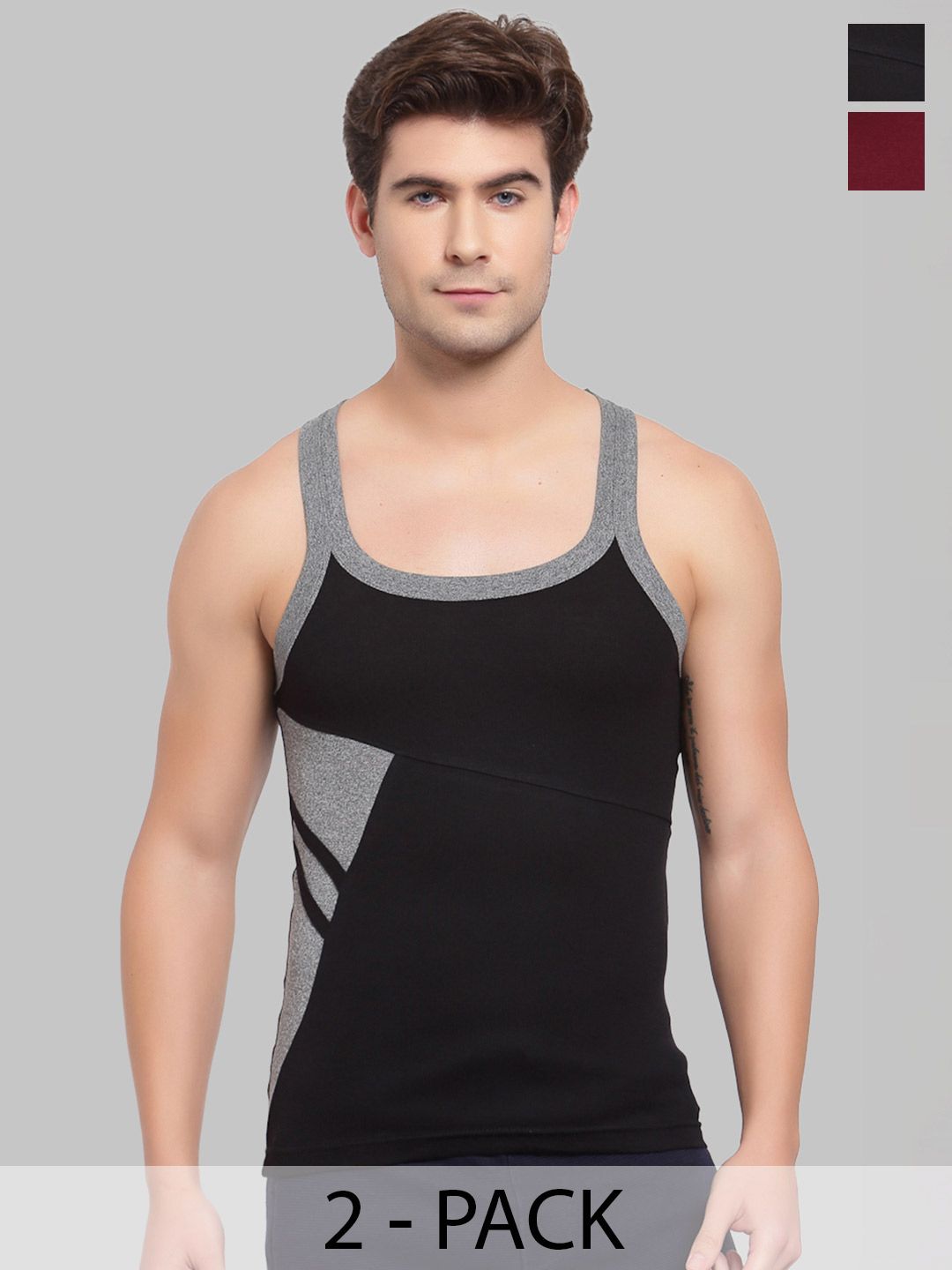 MACHO Men Pack Of 2 Assorted Pure Cotton Innerwear Vests
