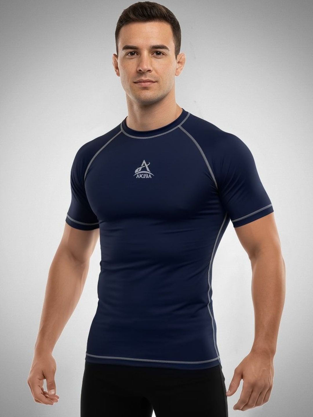 AKIBA Men Brand Logo Moisture Wicking Compression T-shirt