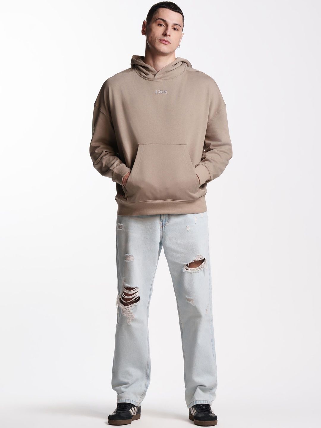 LOVEGEN Men Mid-Rise Slash Knee Heavy Fade Jeans