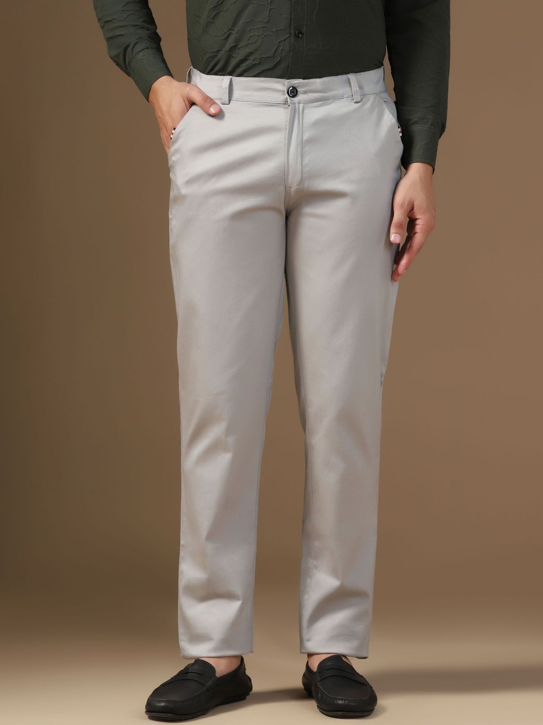 R.Code by The Roadster Life Co. Men Tailored Slim Fit Wrinkle Free Trousers