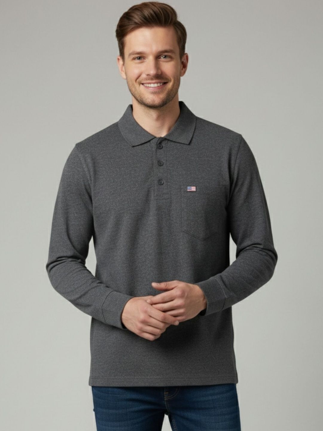 SANDPIPER Men Brand Logo Polo Collar Pockets T-shirt