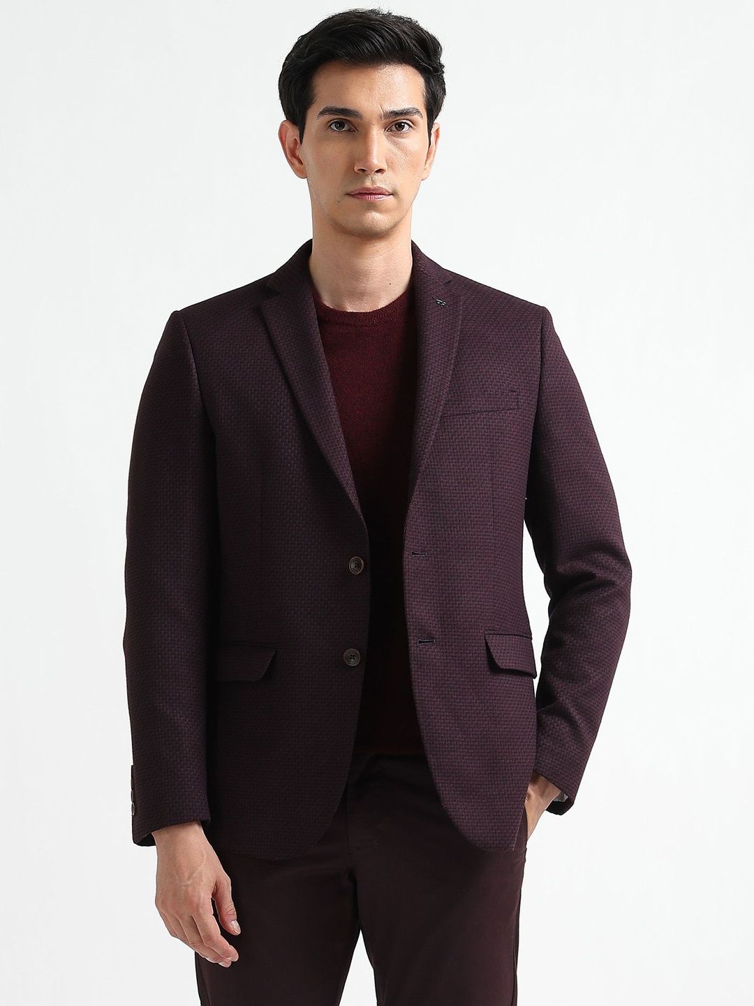 Arrow Men Self Design Single-Breasted Tailored Fit Formal Blazers