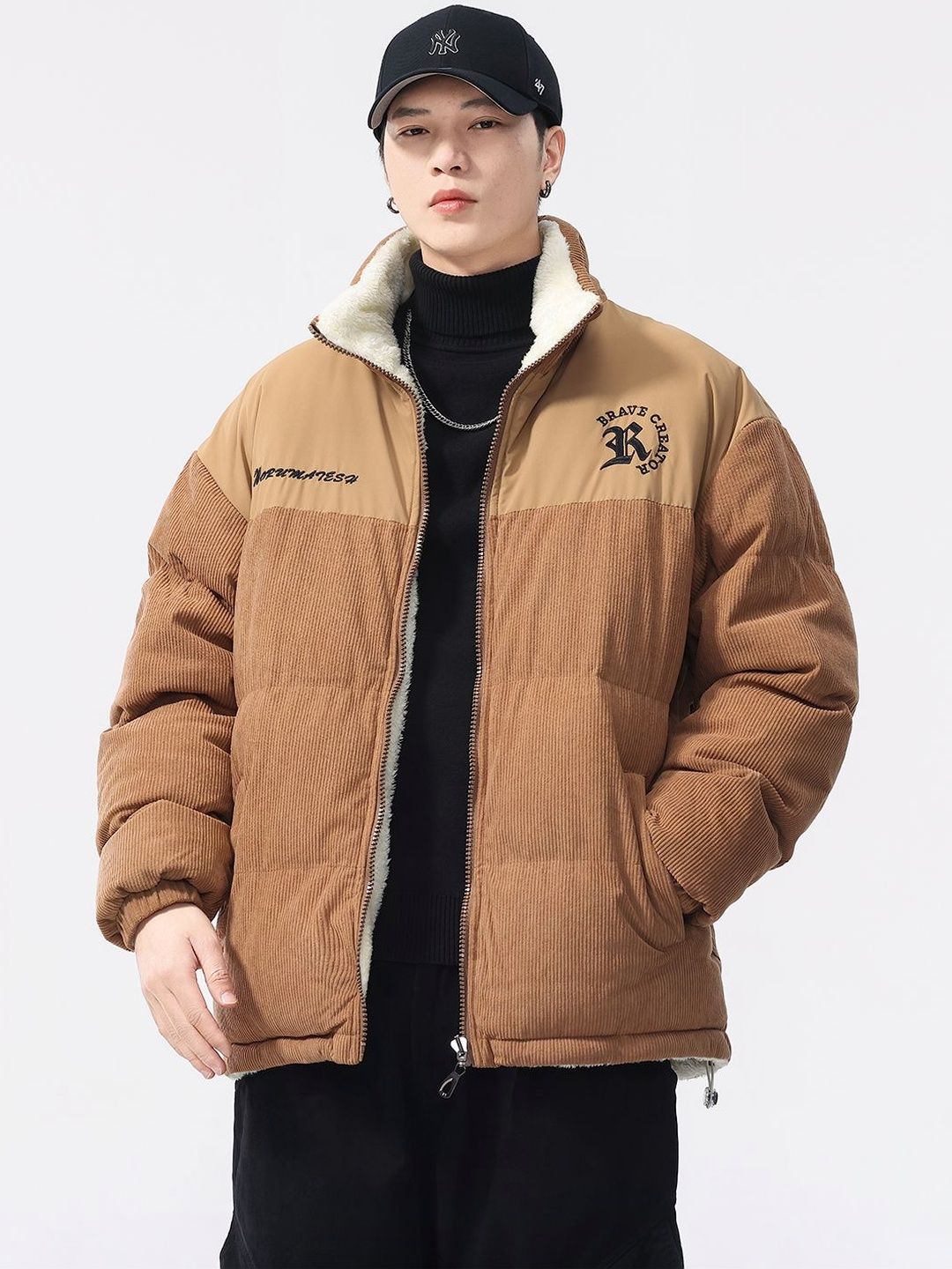 Mast & Harbour Men Typography Colourblocked Puffer Jacket