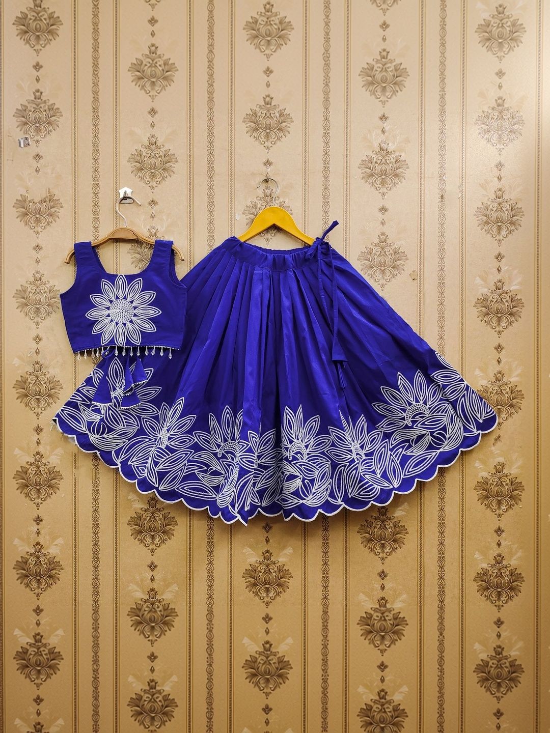 Sangria Girls Embroidered Round Neck Flared Lehenga With Choli