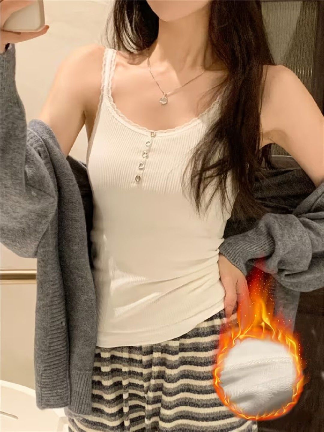 TOMPIK Striped Round Neck Thermal Top