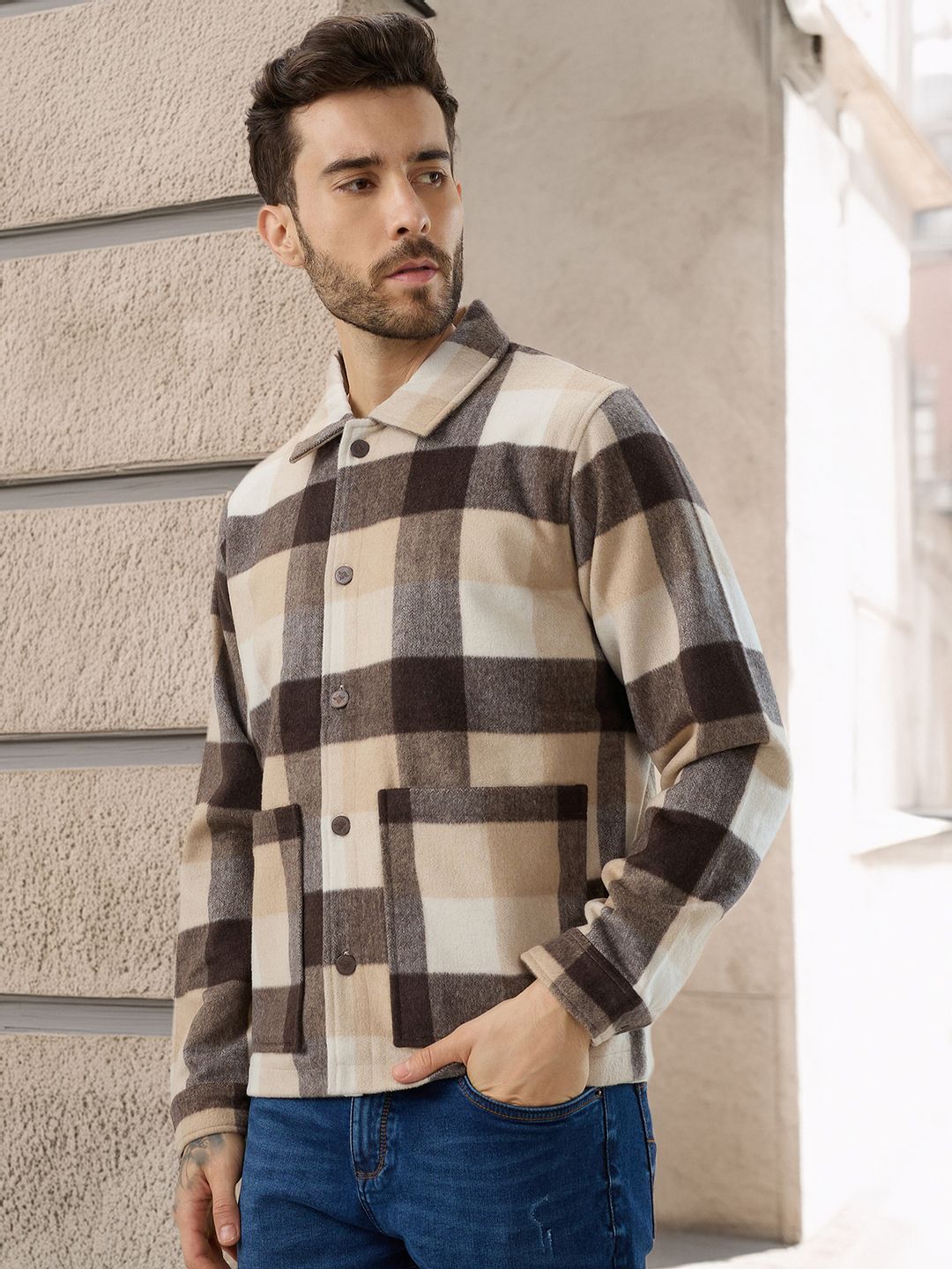 Status Quo Men Checked Open Front Jacket