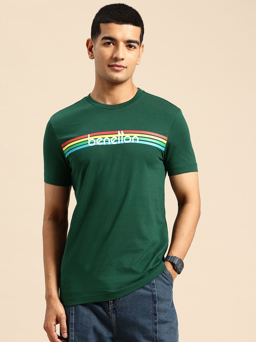 United Colors of Benetton Brand Logo Striped T-shirt
