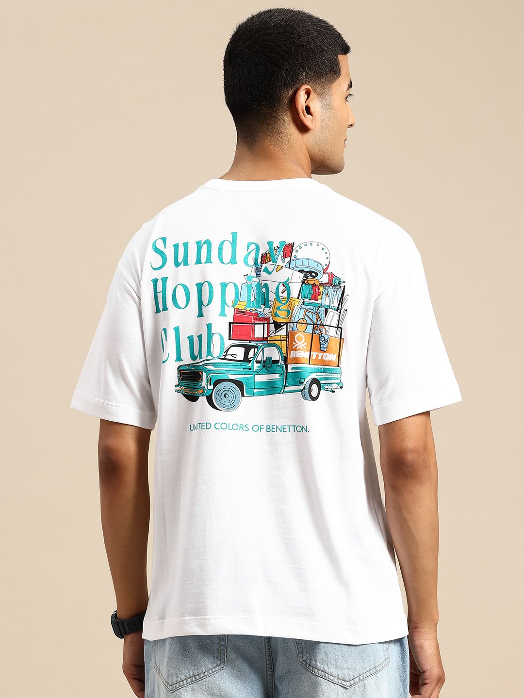 United Colors of Benetton Typography Printed Drop-Shoulder Sleeves T-shirt