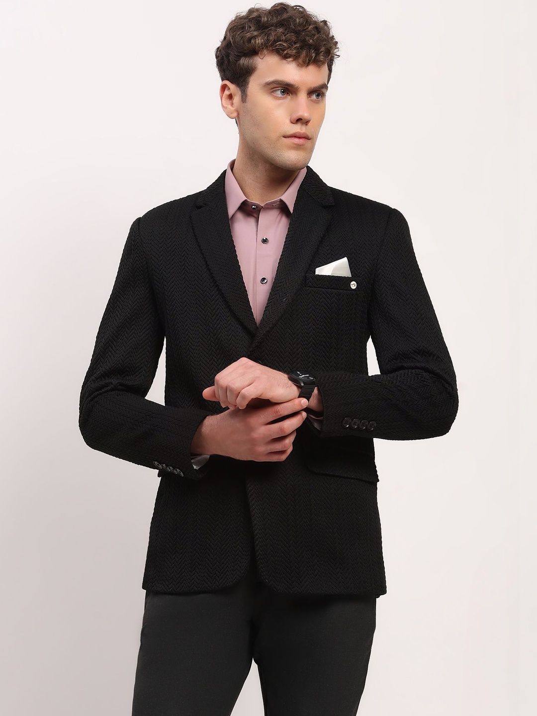 Global Republic Men Notched Lapel Single-Breasted Blazers